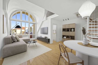 Charmante Maisonette-Wohnung mit Balkon, Galerie, Atelier und Tiefgarage - ruhig, grün und sonnig!