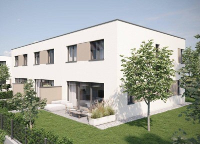 Gefördertes Eckreihenhaus mit Keller in Asten: 4 Zimmer, Carport und Parkplatz, Terrasse, Eigengarten, belagsfertig!