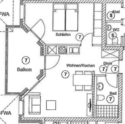 2 Zimmer Wohnung mit Balkon 50m² -  W7