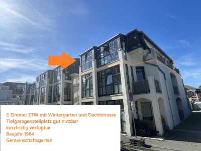 Kreuzberghang/Lengsdorf, lichtdurchflutete ETW mit 2 Zi., Wintergarten, Dachterrasse, TG-Platz, frei