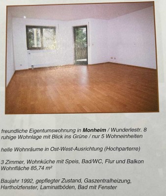 Freundliche und gepflegte 3-Zimmer-Hochparterre-Wohnung mit geh. Innenausstattung mit Balkon