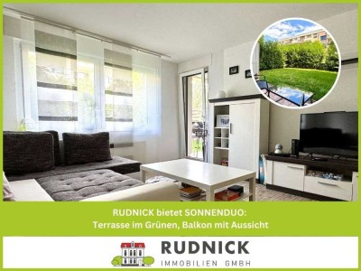 RUDNICK bietet SONNENDUO: Terrasse im Grünen, Balkon mit Aussicht