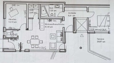 3-Zimmer-Terrassenwohnung mit gehobener Innenausstattung mit Einbauküche in Sailauf