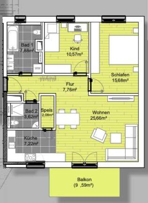Erstbezug 07/25 | 3 Zimmer-Wohnung | 2.OG | Süd-Balkon