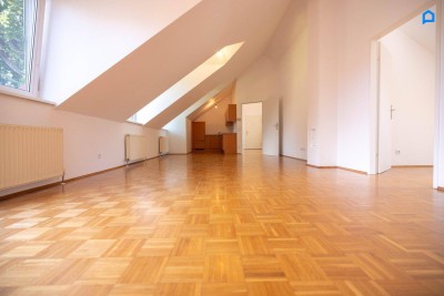 +VOR den Toren WIENS + Helle, gemütliche 3 -Zimmer + mit 36 m² Wohnküche und 7,8 m² Balkon + grüner Innenhof, hell, ruhig, 1. OG, Dachgeschoss+
