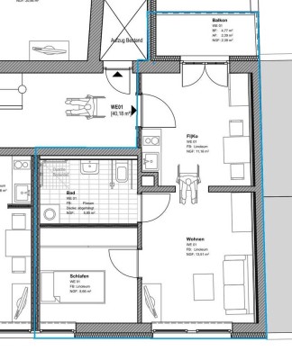 Sanierte Wohnung in Seniorenresidenz,  mit zwei Zimmern und Einbauküche in Mannheim