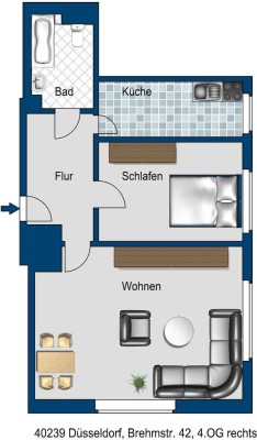 Düsselthal: 2-Zimmer-Wohnung mit Einbauküche