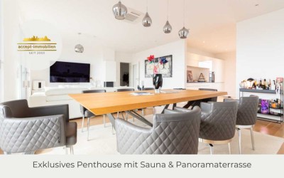 Atemberaubendes Penthouse mit Panoramablick |Große Terrasse | Sauna | 2 Bäder | Stellplätze