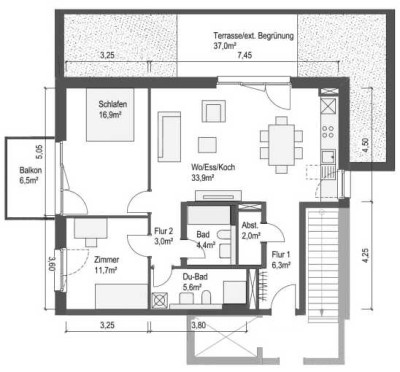 NEUBAU! Helle 3-Zimmer-Wohnung mit schöner Dachterrasse & Balkon und extensiver Begrünung