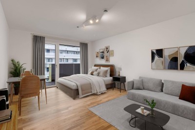 Studio Large (möbliert) mit Zugang zu erstklassigen Gemeinschaftsflächen: Fitness, Co-Working, Dachterrasse, Yoga, Private Dining &amp; Kinoraum