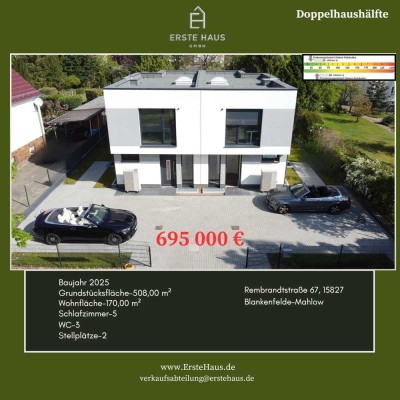 Energieeffizient A+: Doppelhaushälfte 170 m², 7 Zi, 3 Bäder, Einliegerwohnung, ohne Makler