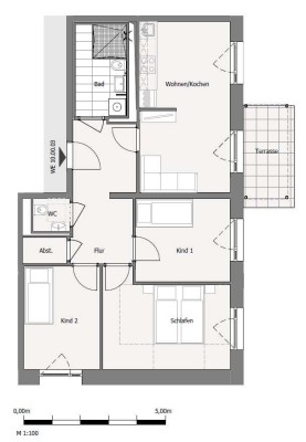 Praktische 4-Zimmer-Wohnung mit Einbauküche und Terrasse/Garten