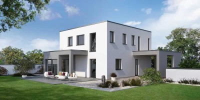 *Raum für Träume: Individuelle Flachdach-Stadtvilla mit PV-Anlage im neuen Wohnquartier Selm*