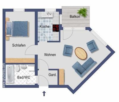 Renovierungsbedürftige 2-Zimmerwohnung in zentraler Lage zum sofortigen Bezug.