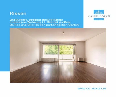 Helle, optimal geschnittene Endetagen-Wohnung mit großem Balkon + Blick in den parkähnlichen Garten!