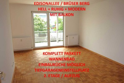 EDISONALLEE BRÜSER BERG HELL + RUHIG BALKON WANNENBAD PARKETT EBK MÖGL. TG-STELLPL. 2. ETAGE/AUFZUG