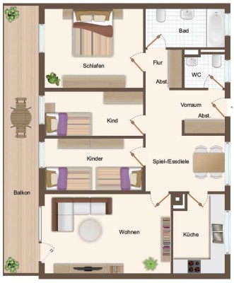 gepflegte 4 Zimmer Wohnung mit großzügigen Balkon