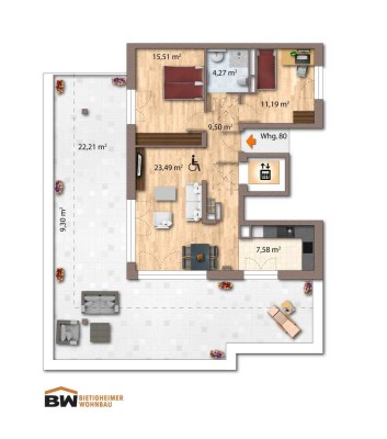 WE 80 - Lothar-Späth-Carré - Penthouse-Wohnung 3 Zimmer mit Einbauküche und Balkon