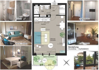 Moderne 1-Zimmer Wohnung mit Balkon im 5. OG in Hamburg-Barmbek-Süd, befristet + möbliert