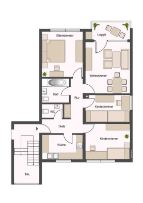 87 m²; I. OG, Loggia - 4 Zimmer - kurzfristiger Bezug möglich