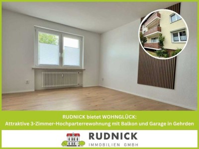 RUDNICK bietet WOHNGLÜCK: Attraktive 3-Zimmer-Hochparterrewohnung mit Balkon und Garage in Gehrden