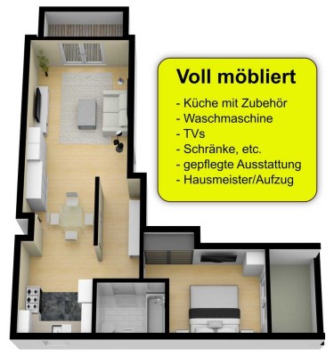 Stilvolle, voll möblierte und renovierte 2-ZKB-Wohnung mit Balkon und Einbauküche, Garage+Stellplatz