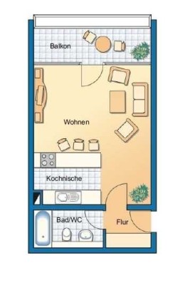 ruhiges, helles, teilmöbliertes 1 Zimmer-Appartement in München-Laim
