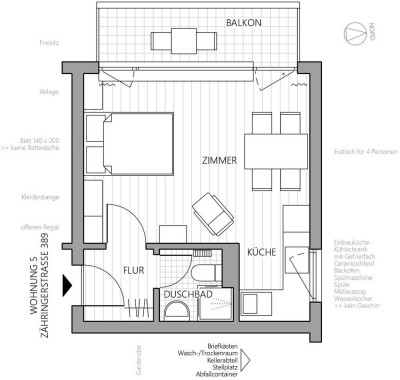Möblierte 1-Zimmer Wohnung mit West-Balkon in Freiburg-Zähringen für ein "Wohnen auf Zeit"