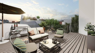 Gürtel neu interpretiert – Wohnprojekt der Extraklasse: Stylisches Loftstudio mit Galerie, Innenhof-Balkon &amp; privater Dachterrasse