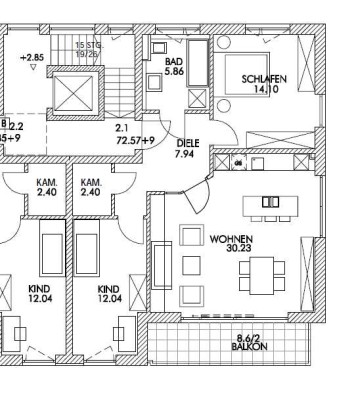 2.1 Moderne 3,5-Zimmer-Obergeschosswohnung als Neubau mit 2 Schlafzimmern und Balkon