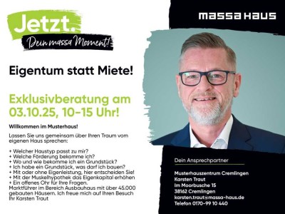 Eigentum statt Miete: Exklusivberatung am 3.10.2025 von 10-15 Uhr
