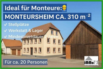 � Ideal für Monteure: Großes Monteursheim mit ca. 310 m² Wohnfläche+Stellplätzen,Lager & Werkstatt!