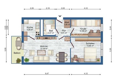 Gemütliche 3-Zimmer-Wohnung im 1. Obergeschoss mit Balkon und Badewanne