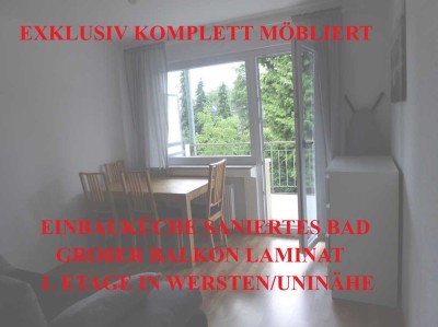 EXKLUSIV KOMPLETT MÖBLIERT EINBAUKÜCHE SANIERTES BAD GROßER BALKON LAMINAT 1. ETAGE WERSTEN/UNINÄHE