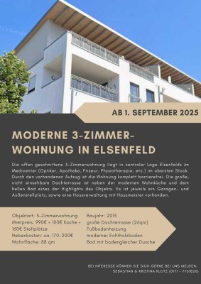 Moderne 3-Zimmerwohnung mit wunderschöner großer Dachterrasse