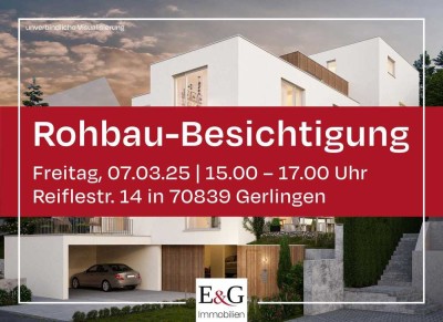 Jetzt Rohbau besichtigen in Halbhöhenlage: Exklusive 3-Zimmer-Neubau-Wohnung mit Südwest-Terrasse