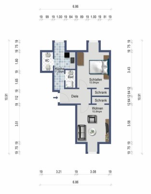 Dachgeschosswohnung für 1-2 Personen - Für Raucher geeignet - Heizung inklusive - ab 1. September