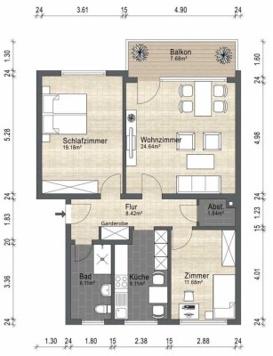 Vermietete 3-Zimmer ETW, mit 4,3% Rendite, in energetisch saniertem Gebäude