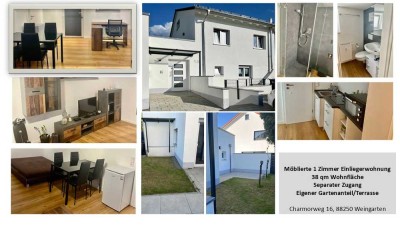 Möblierte 38 m² 1 Zimmer Einliegerwohnung mit separatem Zugang und Gartenanteil