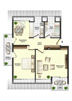 Helle 2 Zi DG-Wohnung Riem / mit EBK und Balkon
