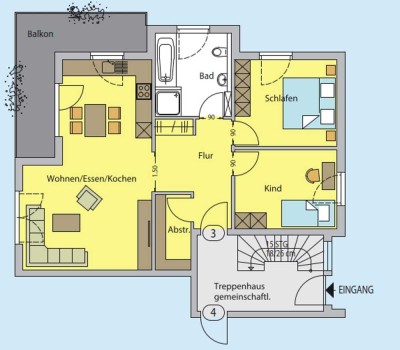 Moderne Neubauwohnung 3-Zimmer-Erdgeschosswohnung (EW3) mit Einbauküche, Balkon und Außenstellplatz