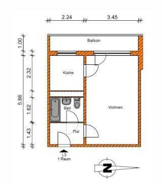 Helle 1-Zimmer-Wohnung der MWG mit Balkon und EBK in Magdeburg