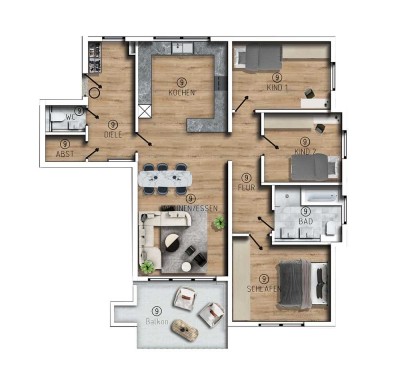 Raum trifft Sonne – moderne Wohnung mit Westbalkon (Wo.9)