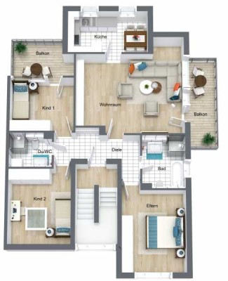 Panorama  4-Zi-Dachgeschosswohnung mit Balkon
