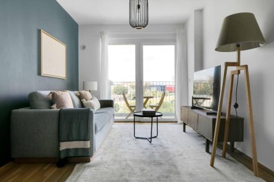 Neubau mit Stil! 2 Zimmer mit Balkon und hipper Wohnküche! Sowie Parkett, Badewanne und Ausblick