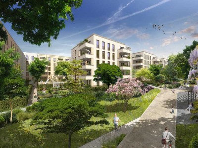 Urbanes Wohnen im Grünen, 2-Zimmerwohnung,  West-Balkon,  Bad mit bodengleicher Dusche