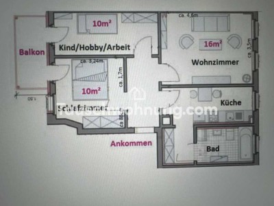 Tauschwohnung: 3 Raum Wohnung mit Balkon und Fußbodenheizung