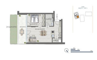 Exklusive 2-Zimmer-Wohnung mit Terrasse und Garten