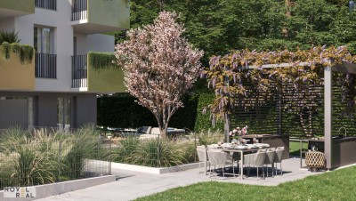 Erstbezugwohnung mit Balkon! Highlight sind Pool und Outdoorküche im Gemeinschaftsgarten!