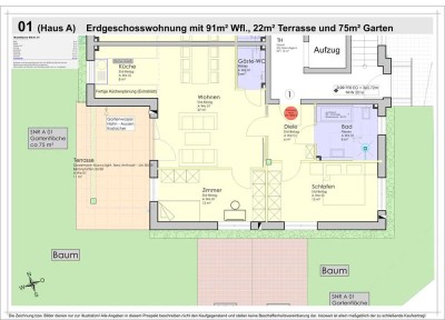 Sofort fertig! 91m² Barrierefreie Erdgeschosswohnung, Gäste WC, Garten, SW Terrasse (01)